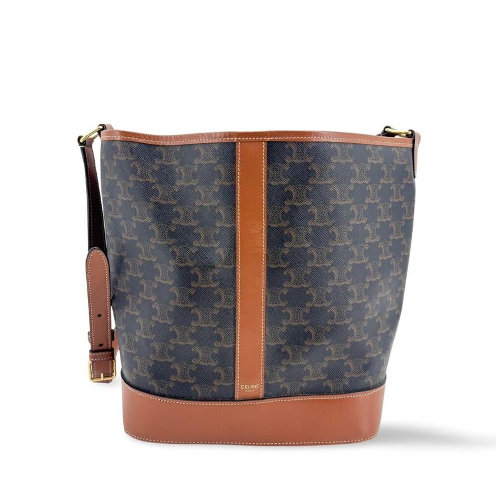 Celine Triomphe Canvas Medium Bucket Bag Tan